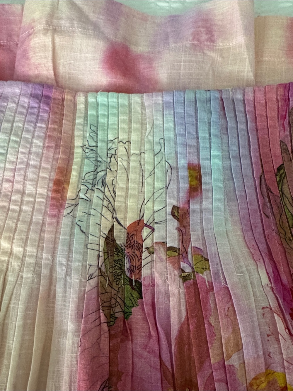 Anthropologie Pastel Floral Pintucked Pleated A-Line Skirt- Pink, Purple, Yellow - Picture 3 of 7